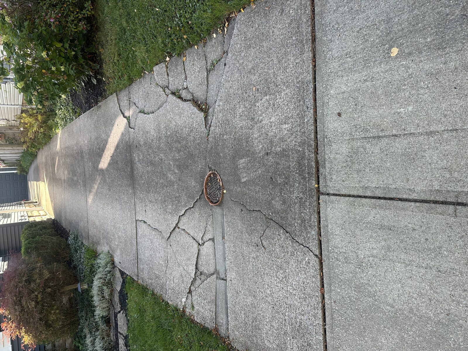 Cracked concrete walkway cited for repair in front of a home